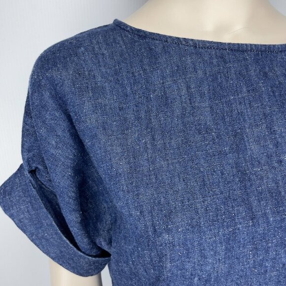 COS Denim Looking Contemporary Blue Hemp+Cotton Short Sleeve Shift Mini Dress - Picture 7 of 11